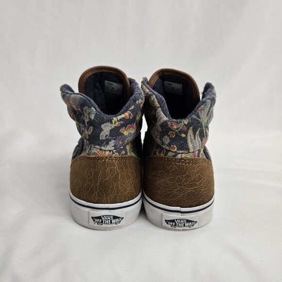 VANS Asian Floral Khaki Suede Leather Lined SK8 MTE Hightop Shoes Women's Size 7 - Picture 3 of 9
